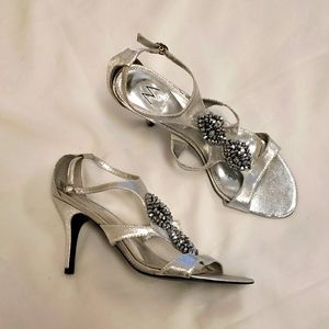 M by Marinelli Beaded High Heel Shoes Shoes Silver Women's 8.5